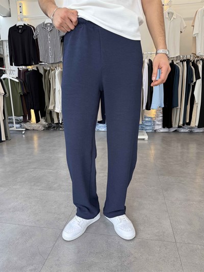İthal Örme Likralı Baggy Pantolon Lacivert