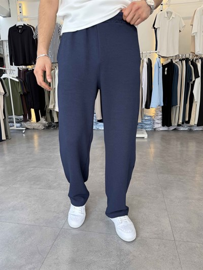 İthal Örme Likralı Baggy Pantolon Lacivert