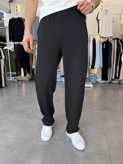 İthal Örme Likralı Baggy Pantolon Siyah