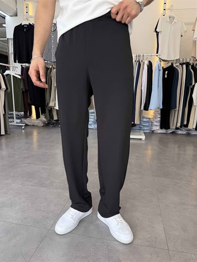 İthal Örme Likralı Baggy Pantolon Siyah