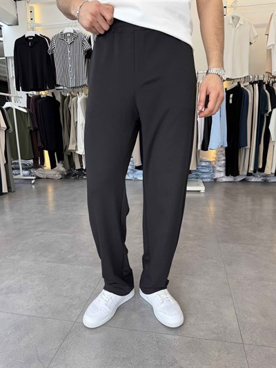 İthal Örme Likralı Baggy Pantolon Siyah