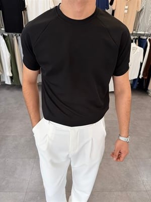 İthal Örme Reglan Kol Tişört Siyah