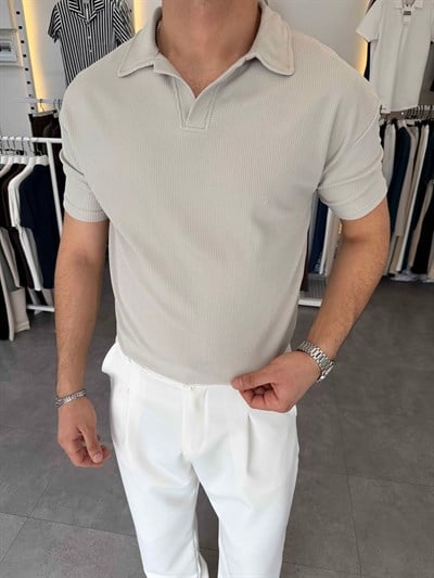 İthal Ottoman Apaç Yaka Tişört Gri