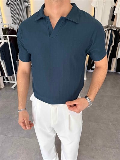 İthal Ottoman Apaç Yaka Tişört Petrol Yeşili