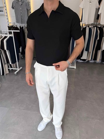 İthal Ottoman Apaç Yaka Tişört Siyah