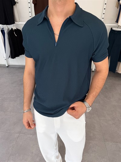 İthal Ottoman Yarım Fermuar Tişört Petrol Yeşili