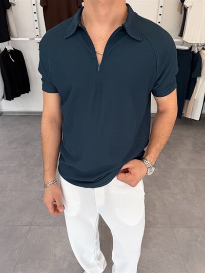 İthal Ottoman Yarım Fermuar Tişört Petrol Yeşili