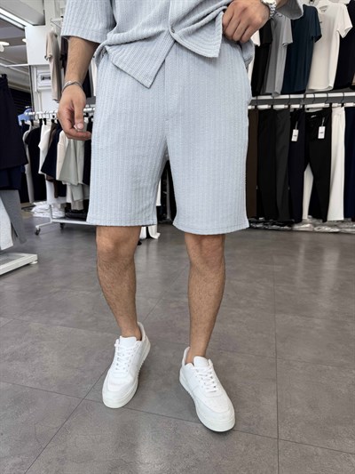 İthal Oversize Crop Kesim Şortlu Takım Gri