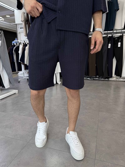 İthal Oversize Crop Kesim Şortlu Takım Lacivert