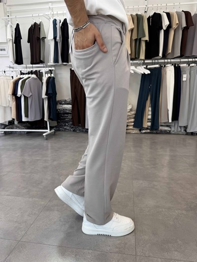 İthal Pileli Krep Baggy Pantolon Gri