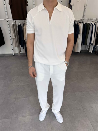 İthal Yarım Fermuar Ottoman Takım Beyaz