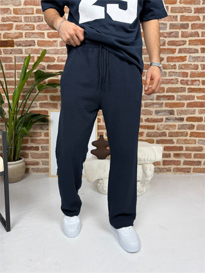 Kendinden Desenli Jogger Eşofman Lacivert