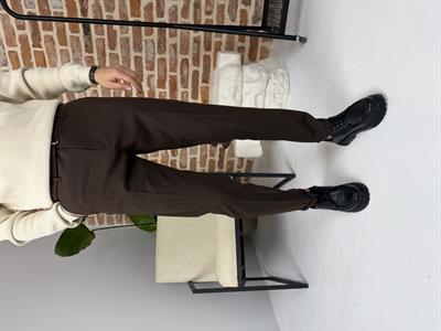 Kendinden Kemerli Kumaş Pantolon Acı Kahve