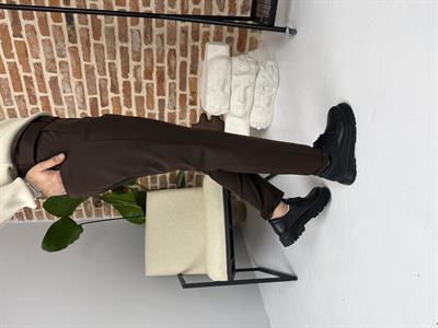 Kendinden Kemerli Kumaş Pantolon Acı Kahve