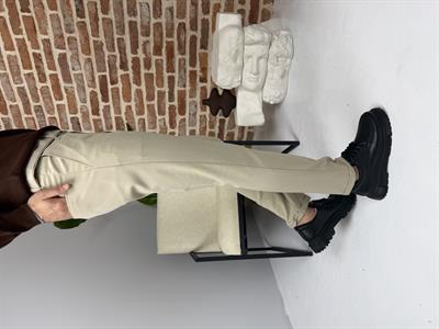 Kendinden Kemerli Kumaş Pantolon Bej