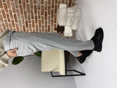 Kendinden Kemerli Kumaş Pantolon Gri