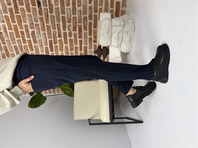 Kendinden Kemerli Kumaş Pantolon Lacivert