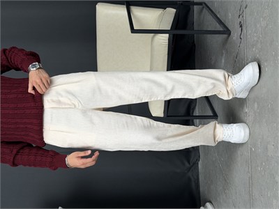 Kışlık Baggy Efektli Kadife Pantolon Bej