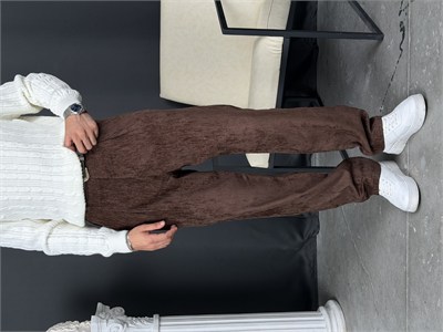 Kışlık Baggy Efektli Kadife Pantolon Kahve