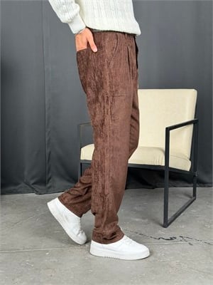 Kışlık Baggy Efektli Kadife Pantolon Kahve