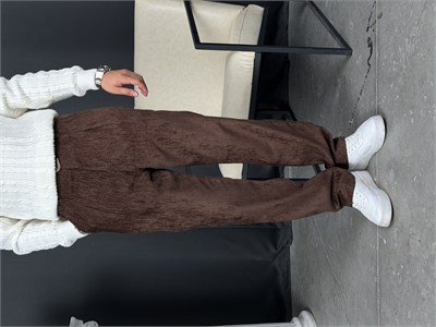 Kışlık Baggy Efektli Kadife Pantolon Kahve