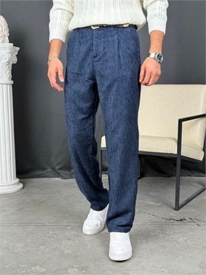 Kışlık Baggy Efektli Kadife Pantolon Lacivert