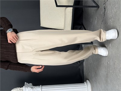 Kışlık Pileli Gabardin Baggy Pantolon Bej
