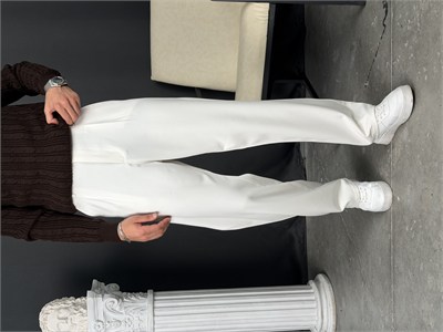 Kışlık Pileli Gabardin Baggy Pantolon Beyaz
