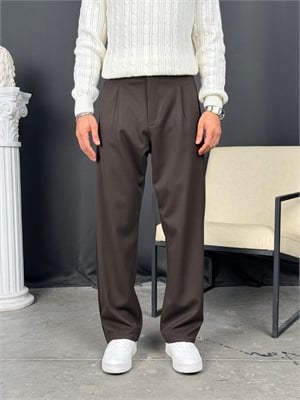 Kışlık Pileli Gabardin Baggy Pantolon Kahve