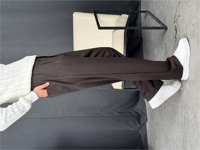 Kışlık Pileli Gabardin Baggy Pantolon Kahve