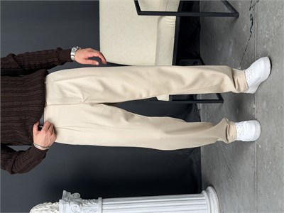 Kışlık Pileli Gabardin Baggy Pantolon Bej