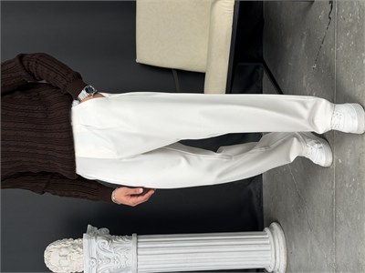 Kışlık Pileli Gabardin Baggy Pantolon Beyaz