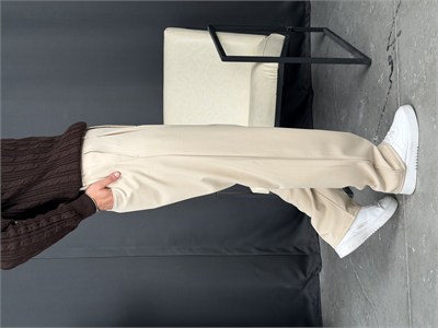 Kışlık Pileli Gabardin Baggy Pantolon Bej