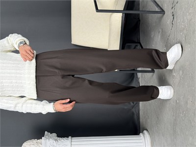 Kışlık Pileli Gabardin Baggy Pantolon Kahve