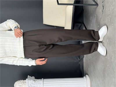 Kışlık Pileli Gabardin Baggy Pantolon Kahve