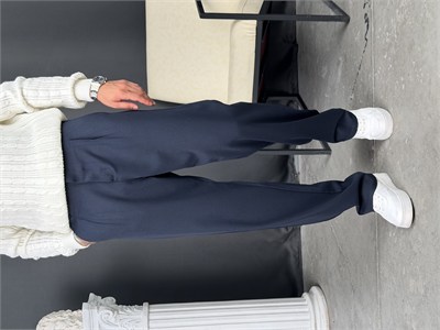 Kışlık Pileli Gabardin Baggy Pantolon Lacivert