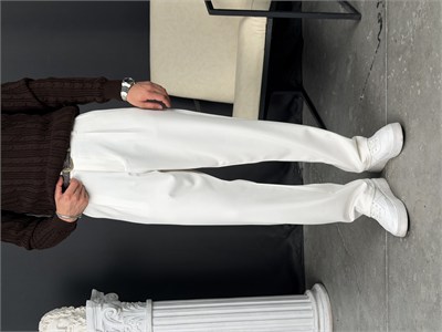 Kışlık Pileli Gabardin Baggy Pantolon Beyaz