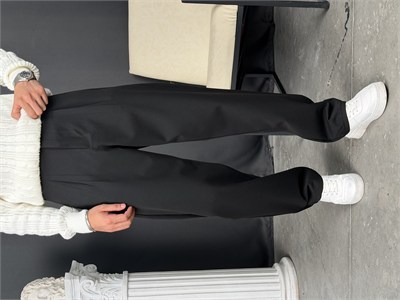 Kışlık Pileli Gabardin Baggy Pantolon Siyah