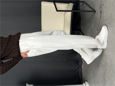 Kışlık Pileli Gabardin Baggy Pantolon Beyaz