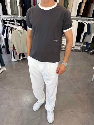 Kol ve Yaka Detaylı Regular Tişört Antrasit
