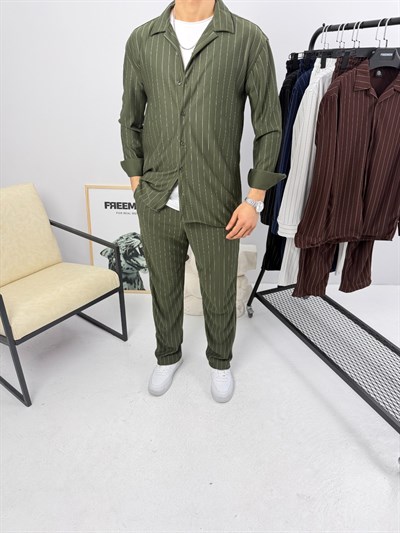 Krep Çizgili Takım Haki