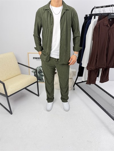 Krep Çizgili Takım Haki