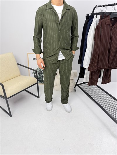 Krep Çizgili Takım Haki