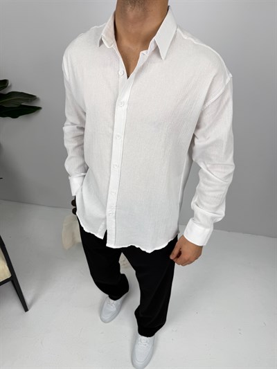 Krinkıl Keten Gömlek Beyaz