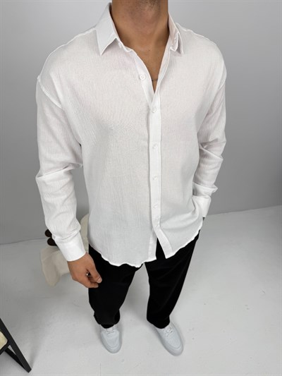Krinkıl Keten Gömlek Beyaz