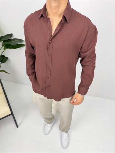 Krinkıl Keten Gömlek Kahve