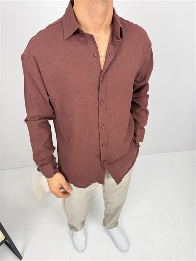 Krinkıl Keten Gömlek Kahve