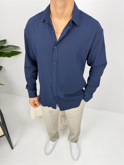 Krinkıl Keten Gömlek Lacivert