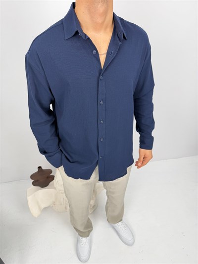 Krinkıl Keten Gömlek Lacivert