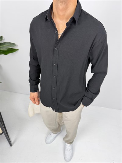 Krinkıl Keten Gömlek Siyah